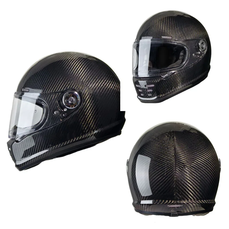 Factory Direct,3C Certified Retro Full Face Helmet - Carbon Fiber, Visor