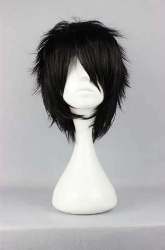 Short Black Cosplay Emo Wig Spiky Fluffy Heat Resistant Synthetic Hair