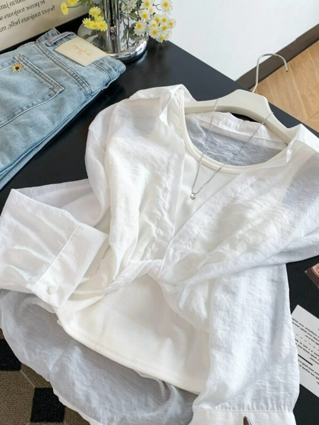 

High Quality Summer Loose Women's Long Sleeve Shirt Sun Protection Two-Piece Set with Vest Layering Fashionable Lightweight