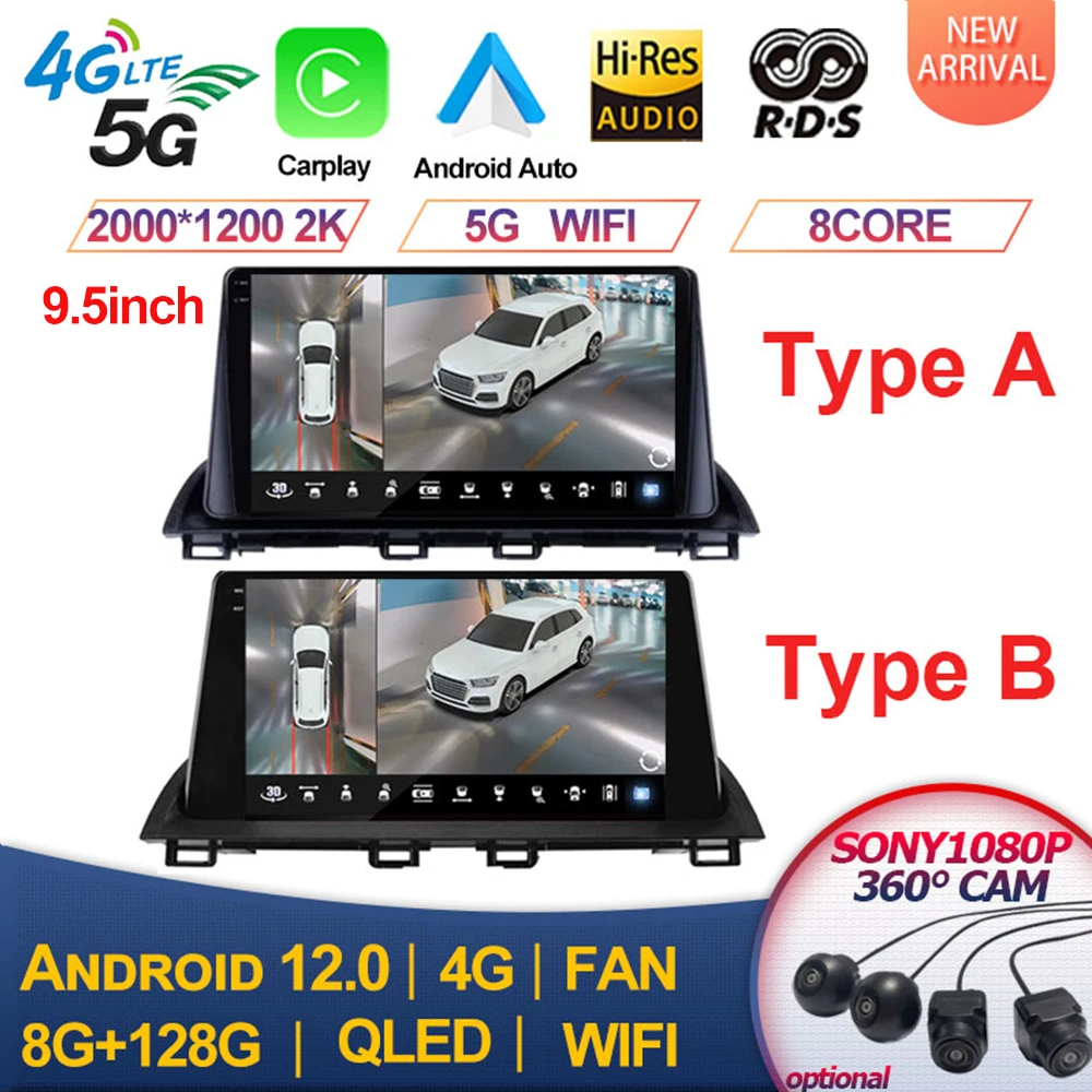 

2000*1200P For Mazda 3 Axela Sedan BM BN 2014 - 2019 Car Radio Multimedia Stereo Head Unit Car Play NO 2din Android QLED 8 Core