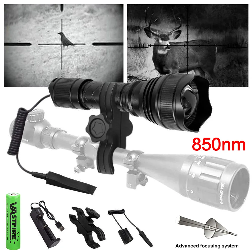 Linterna táctica LED de visión nocturna infrarroja IR 850nm/940nm, Zoom, resistente al agua, batería, linterna de caza, luz de explorador