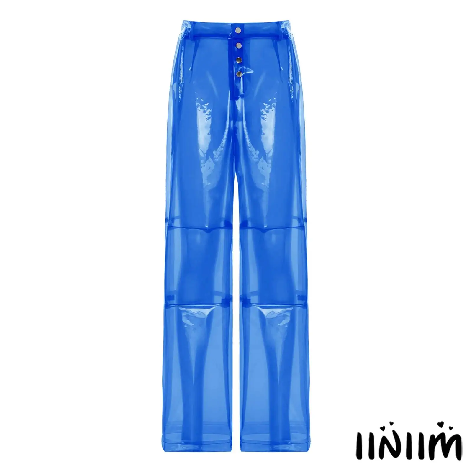 

Transparent Pvc Pants for Women Button Closure Waist Wide Straight Leg Cover Up Bottoms Jazz Street Disco Dance Party Costume