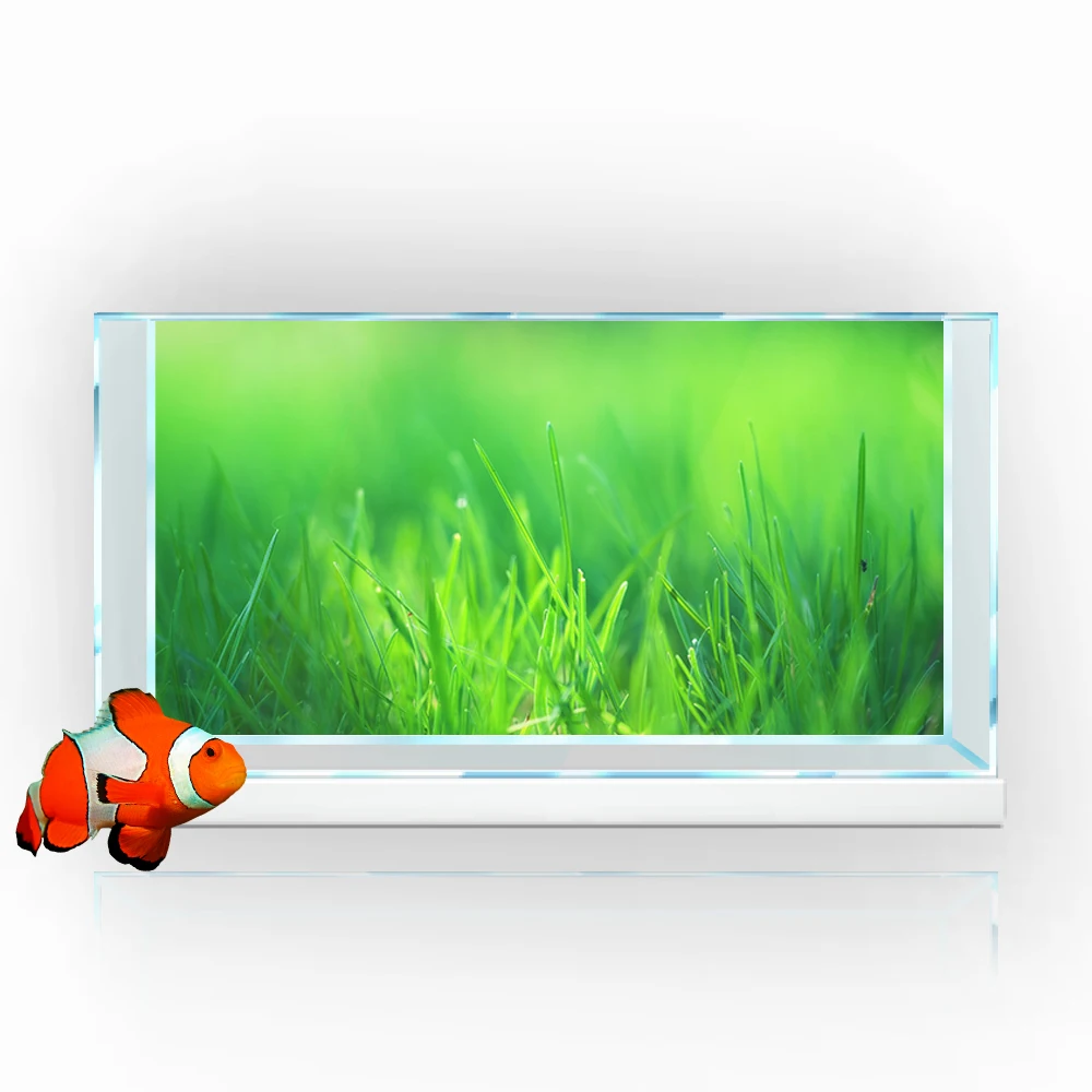 

Aquarium Background Sticker, Green Grass Plants Nature 3D HD Printing Wallpaper Fish Tank Backdrop Decor PVC Landscape Poster