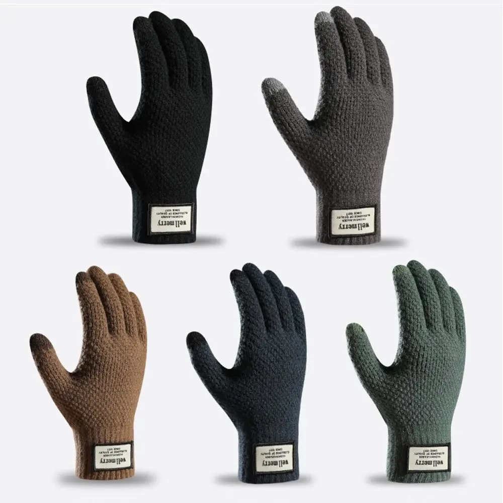 Solid Color Warm High Quality Business Touch Screen Male Mitten Men Gloves Wool Cashmere