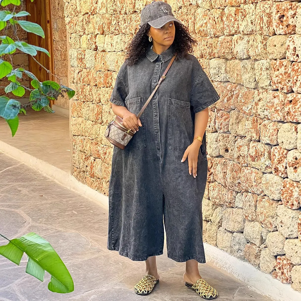 Women Denim Jumpsuit Overall Short Sleeve Washed Single Breasted Loose Casual Jumpsuits Playsuit