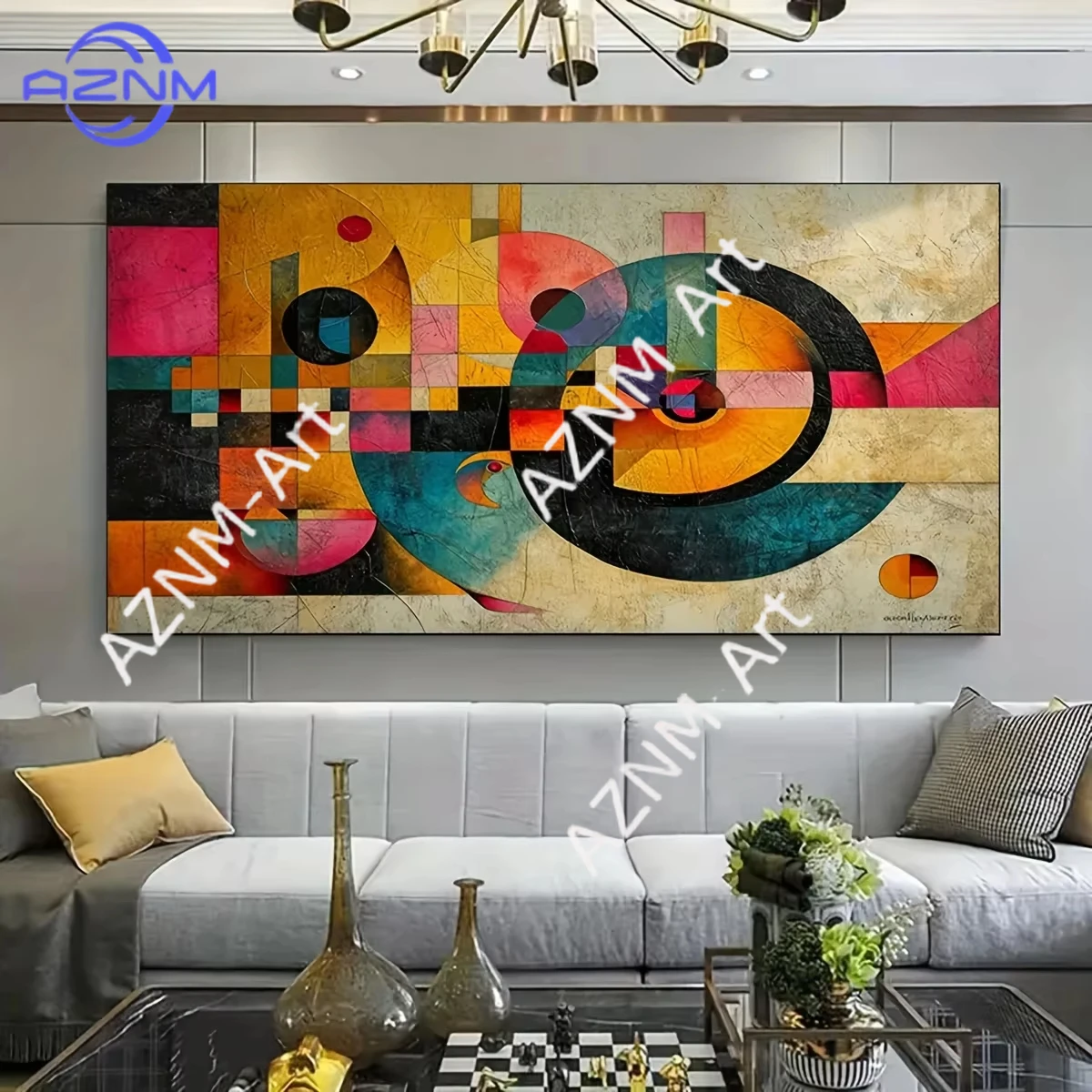 1PC Large Modern Abstract Art Canvas - Vibrant geometric des