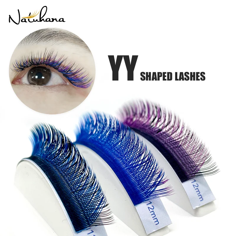 NATUHANA Colorful YY Shape Eyelash Extensions faux Cils Two Tip Lashes C/D /L/LU Curl False Eyelashes Makeup Supplies