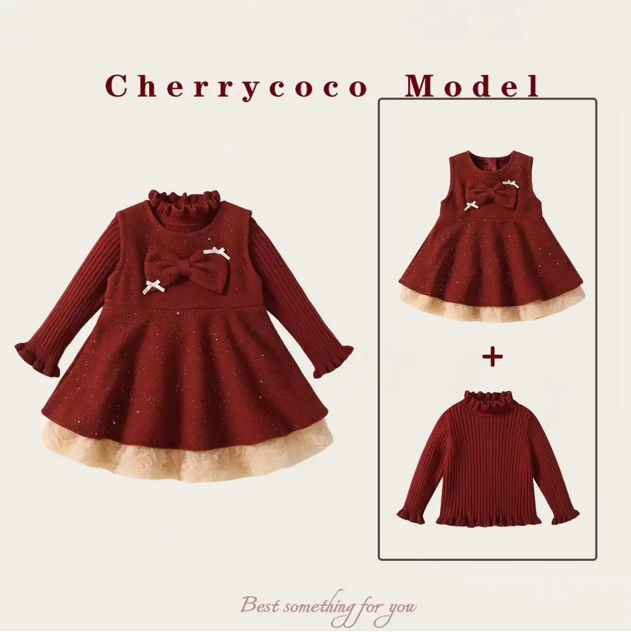 

1-7 Years Girls' Dress 2026 Baby Girl Tweed Bow Vest Dress & Princess Sweater Two-Piece Set 80-140cm