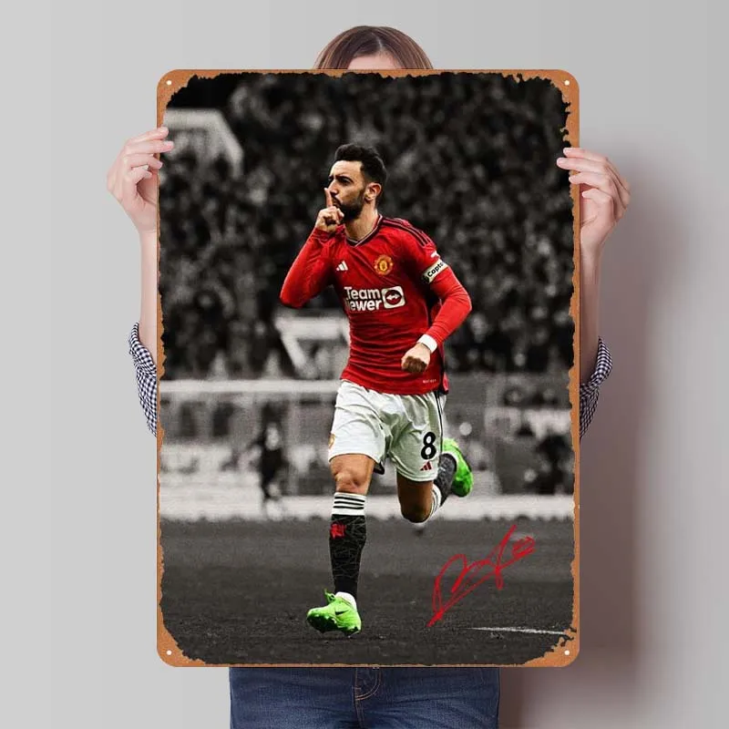 Bruno Fernandes Poster Soccer Sports Tinplate Sign Decoration Home Decorations Custom Metal Signs for Wall Art Decoration Retro