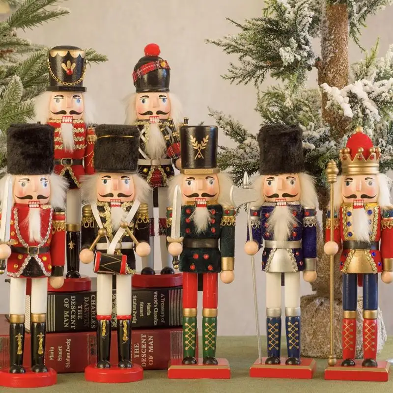 1Pcs 30CM Cartoon Walnut Soldier Home Decoration Christmas Ornament Wooden Nutcracker Puppet Desktop Decor