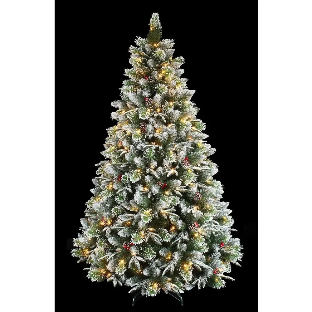 Super Dual Flocked Pine Christmas Tree, Pre-lit with Color Changing LED Lights (7ft Pre-lit),Large Christmas Trees