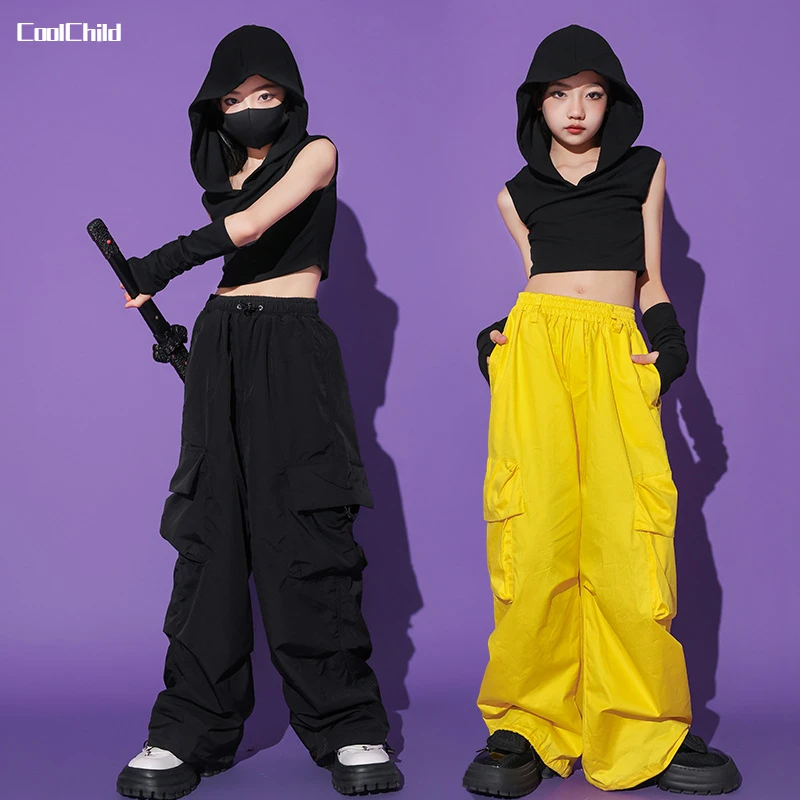 

Girls Hip Hop Cool Crop Hoodies Cargo Pants Children Street Dance Hooded Top Kids Streetwear Teens Costumes Jazz Clothes Sets