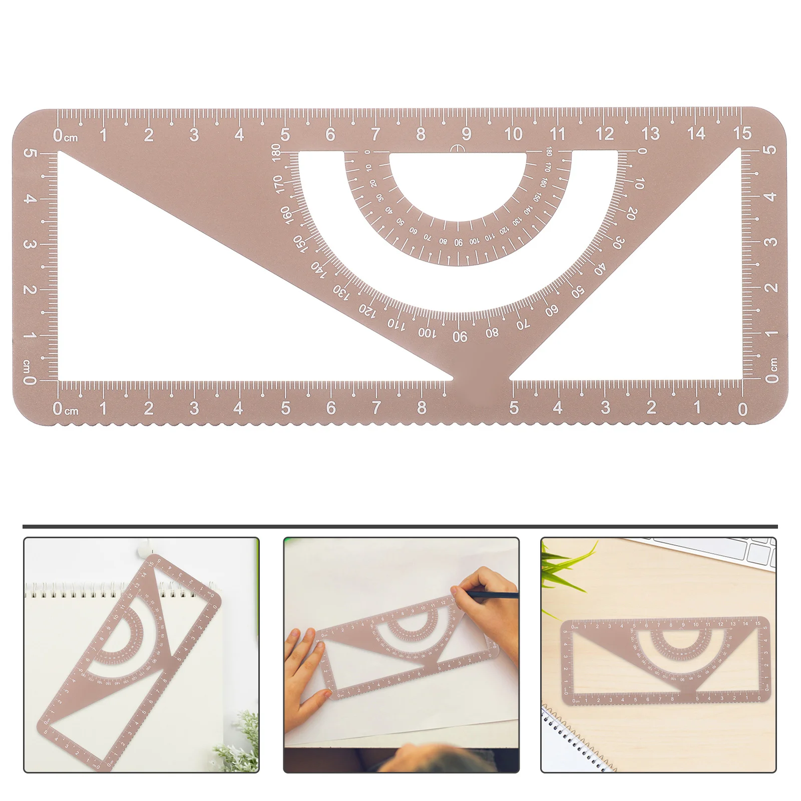 أداة مسطرة رسم من سبائك الألومنيوم متعددة الوظائف، مسطرة قياس منقلة مكتبية محمولة لطلاب الهندسة المعمارية