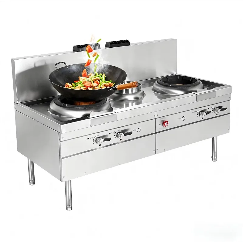 

Газовая плита напольная с 2 конфорками из нержавеющей стали для коммерческого использования в ресторанах, профессиональная газовая плита для вока