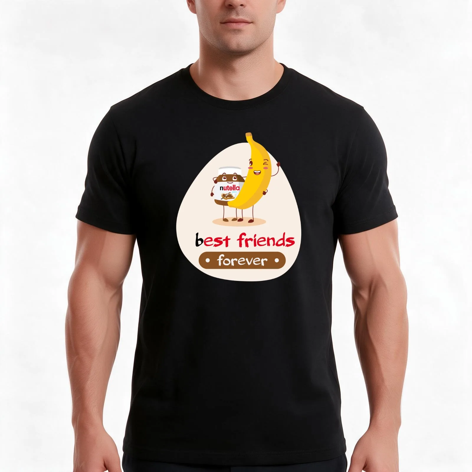 Best friends forever - Banana & Nutella T-Shirt, Summer Casual Cotton Tee, Oversized Streetwear Tops, Vintage Graphic Print