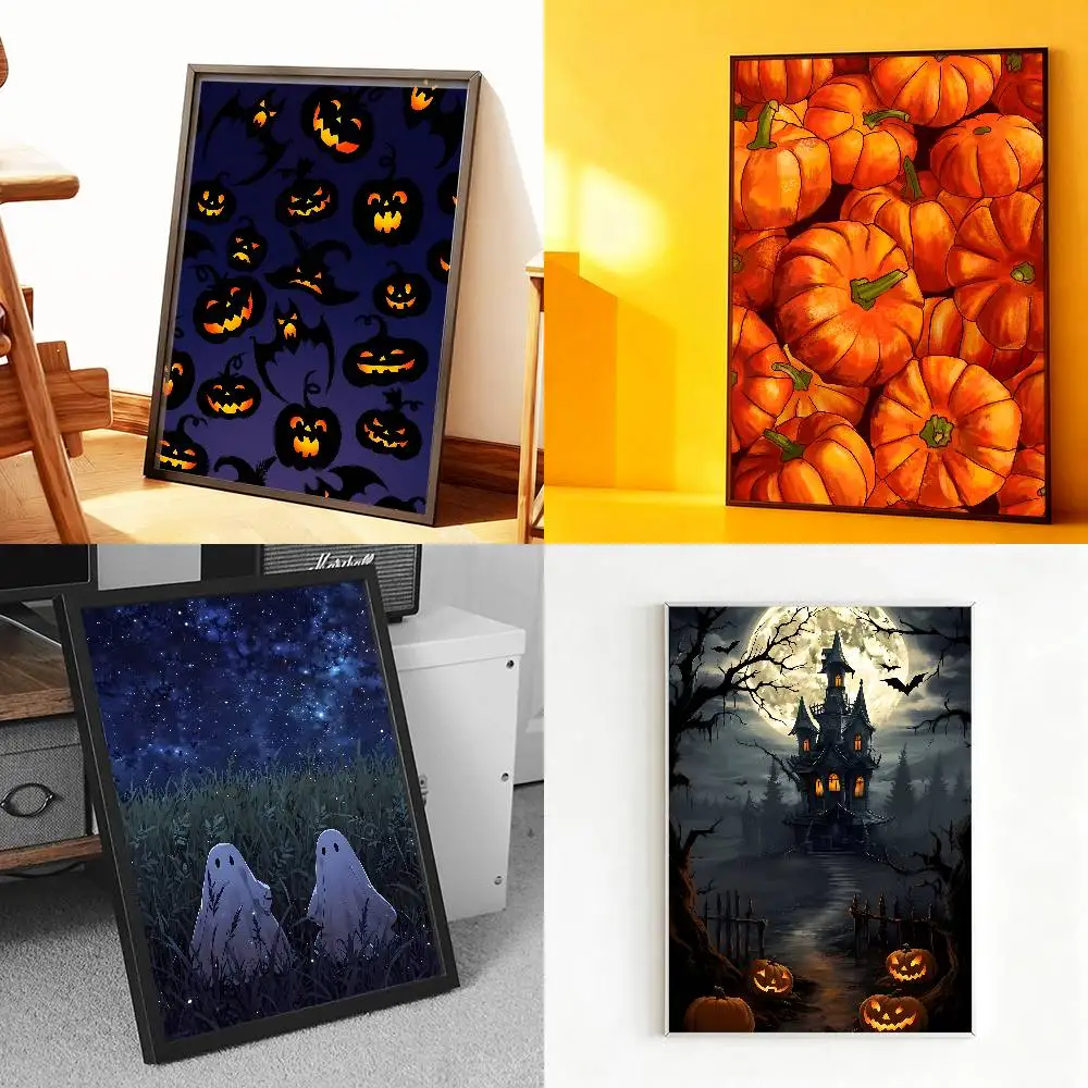 

Halloween Pumpkins Bats Spooky Castle Poster Prints Wall Art Painting Picture Gift Living Room Bar Restaurant Dec Sticker Large