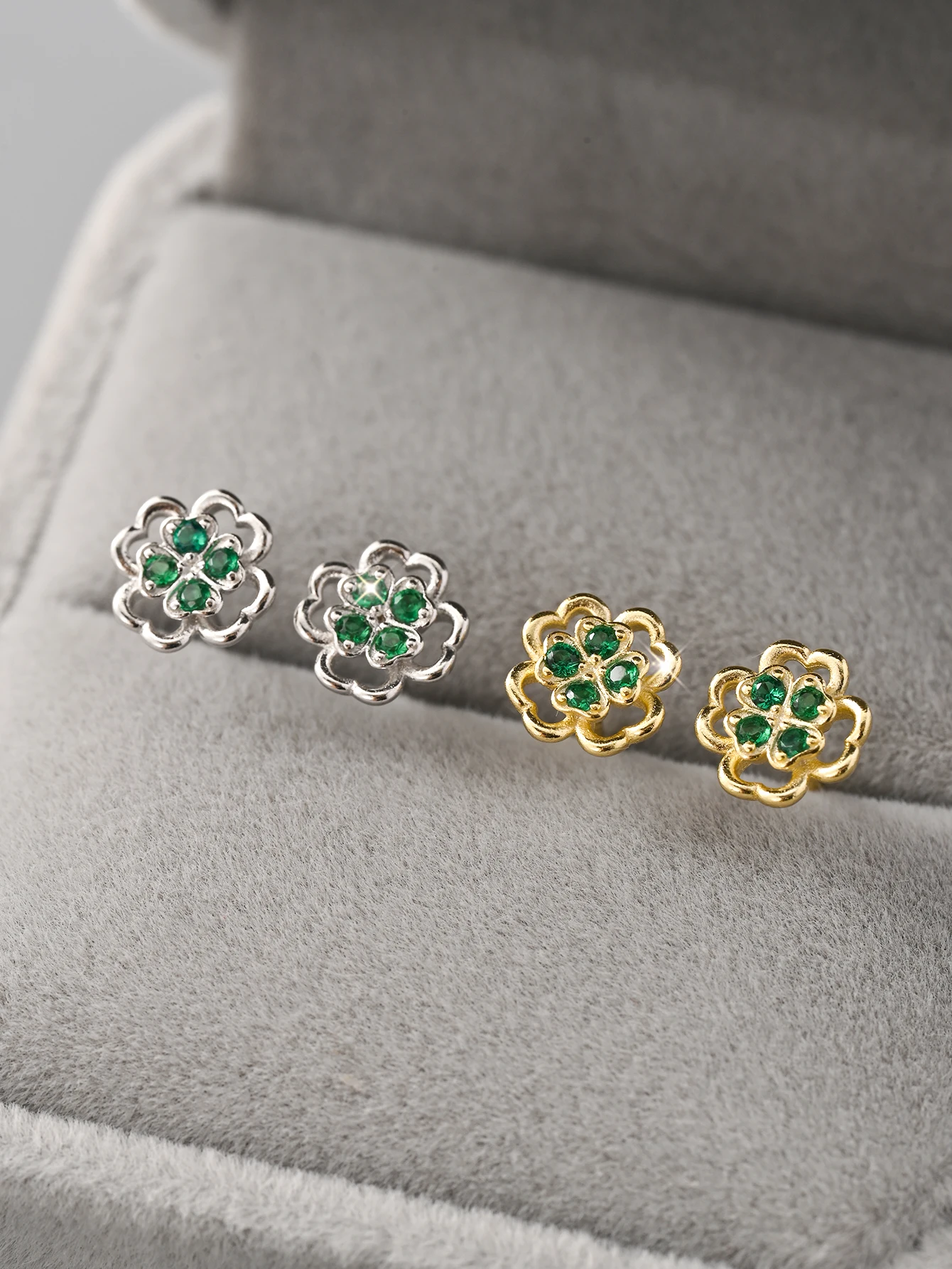 925 Sterling Silver Heart Double Layered Four-Leaf Clover Earrings Inlaid With Zircon Classic Luxury And Noble Jewelry
