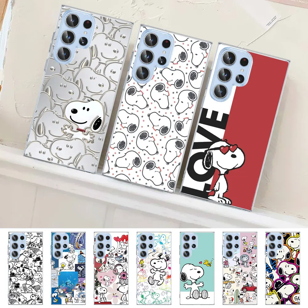 S-Snoopy Cartoon Luxury Phone Case for Samsung Galaxy S23 S24 S21 FE S22 S20 Ultra S9 Plus S10 Lite S10e S8 Clear Soft TPU Cover