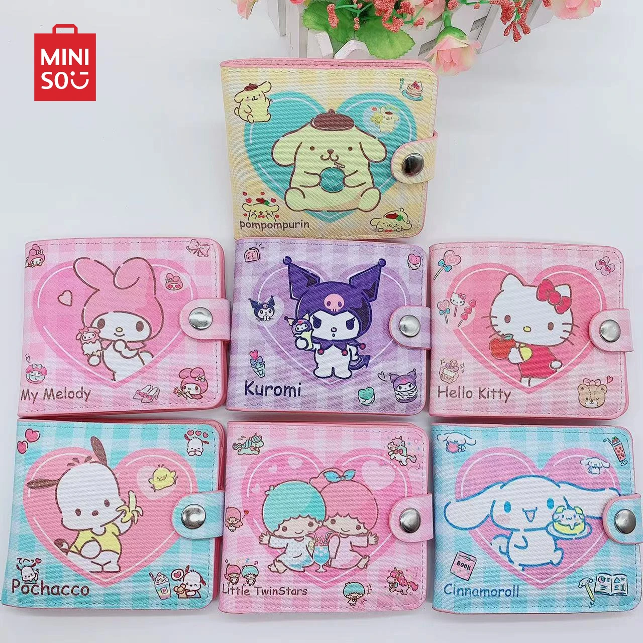 

MINISO New PU Cartoons Women's Wallet Hello Kitty Kulomi Melody Cinnamoroll Portable ID Card Holders Coin Purse Cute Girls Gifts