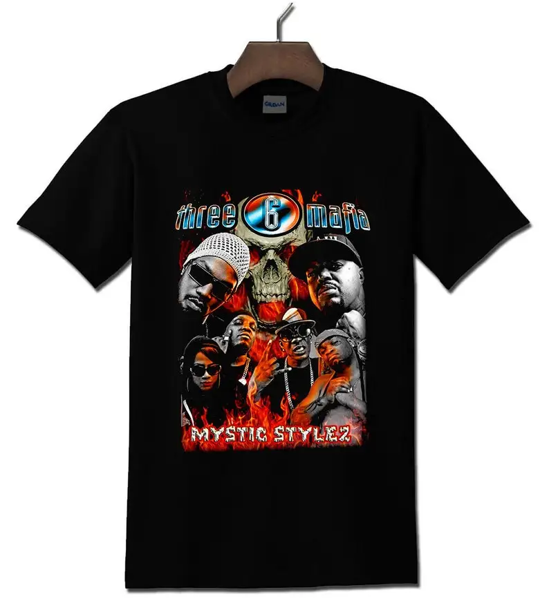 Sale T Sa Three 6 Mafia Mysticsf Best Black T-Shirt Mens Cotton Outdoor Simple Vintage Casual Tee Shirts Xs-5Xl Custom Gift