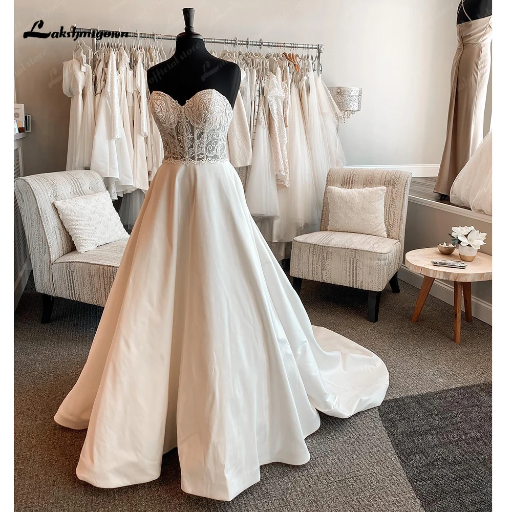 Lakshmigown Vrouwen Uit de Schouder Trouwjurken Aangepaste Gewaden Een Lijn Satijnen Bruidsjurken vestido de casamento