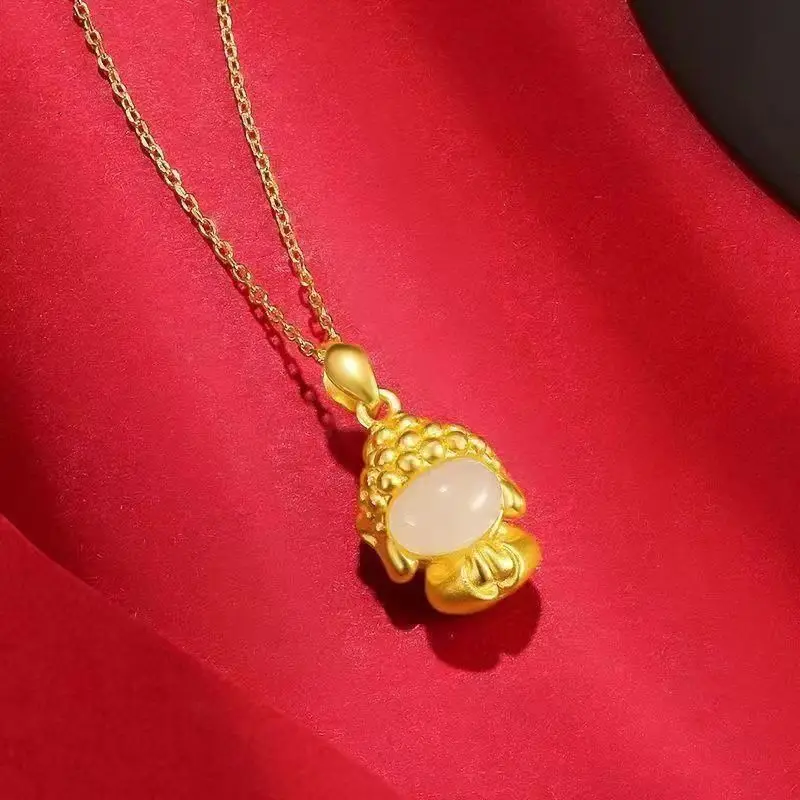 

Copper Imitation Gold Inlaid Baiyu Pendant Jade Face Buddha Without Phase Buddha Gold Imitation Hetian Baiyu Baby Macey Buddha