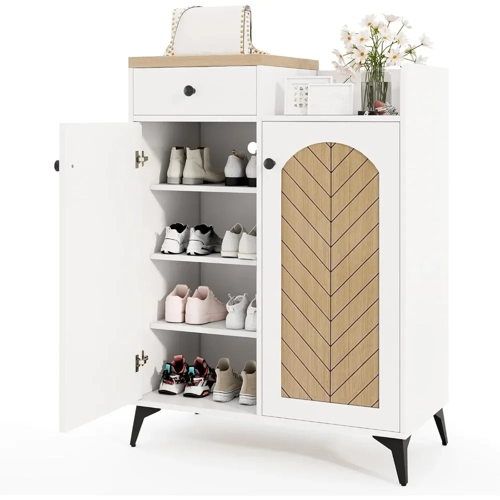 

Shoe Cabinet with Doors, 6-Tier Shoe Organizer Cabinet 6 Removable Shelves & Metal Legs, Modern Wooden Shoe Storage Cabinet