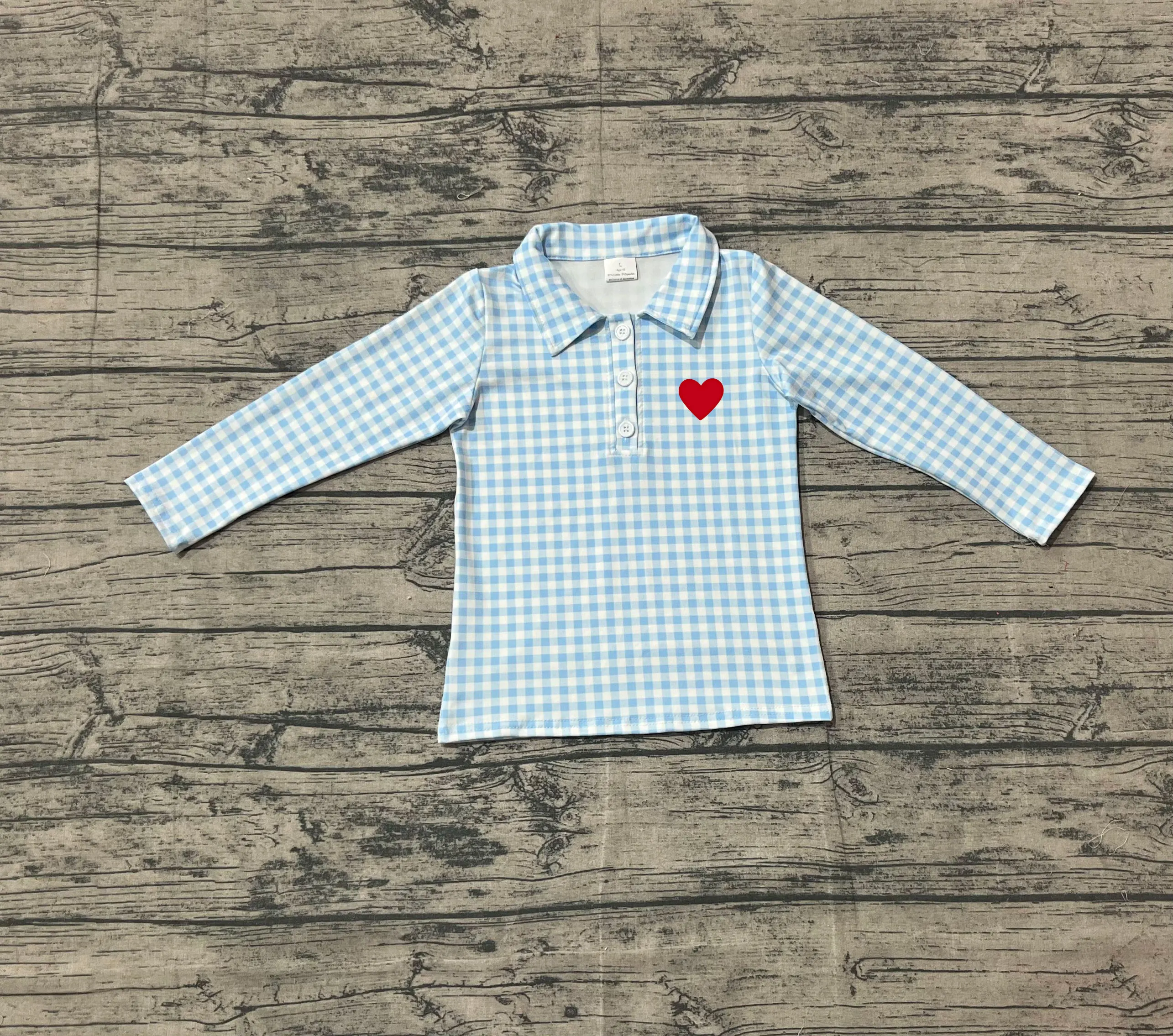

Z1009-17 BT1386 Presale Children Boutique Clothes Long Sleeve Heart Print Top Kids Girls Valentine's Day Polo Shirt