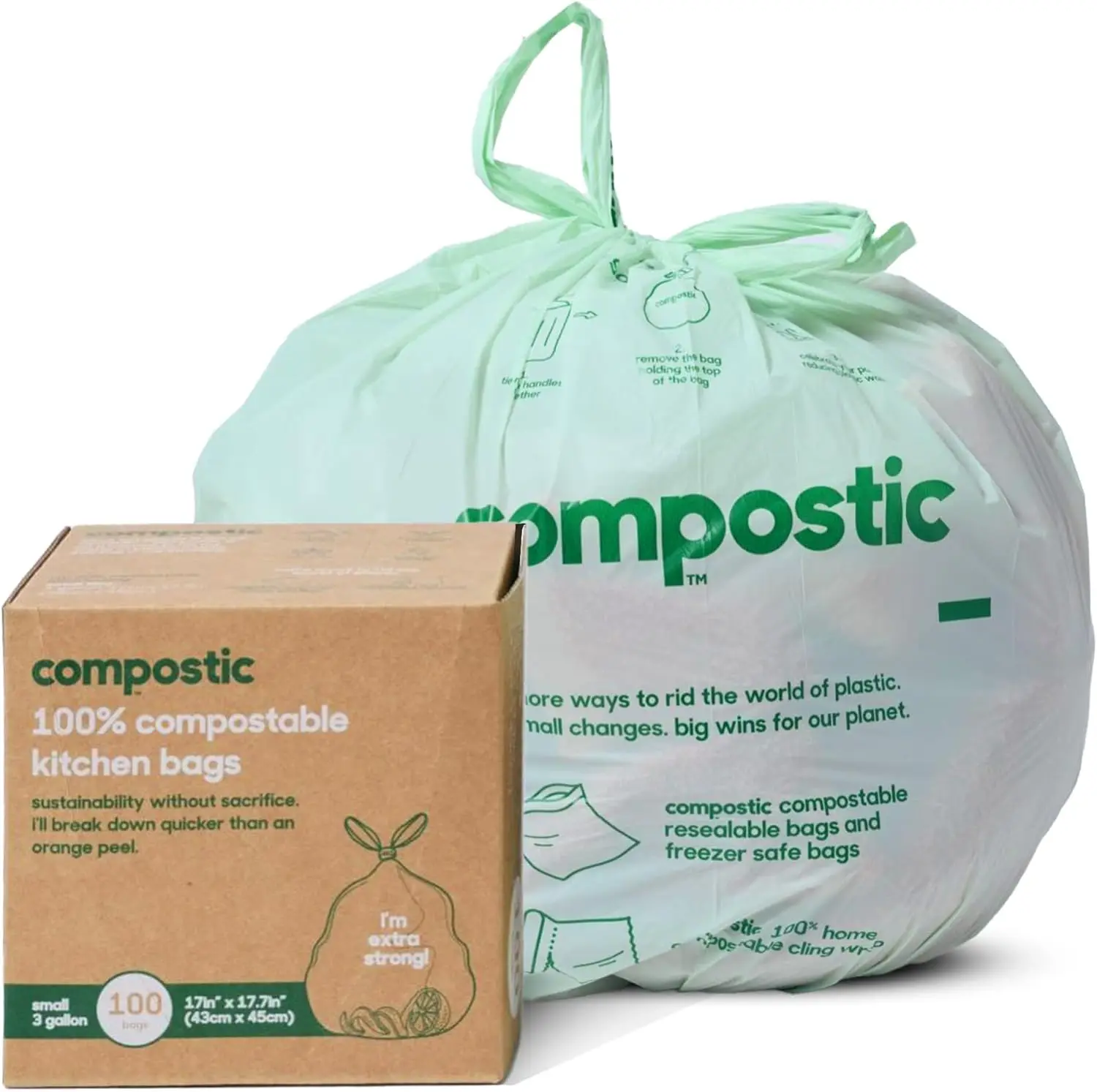 

Compostable Trash Bags 3 Gallon Small Bathroom Office 100 Count Extra Strong Plant-Based Garbage Bags