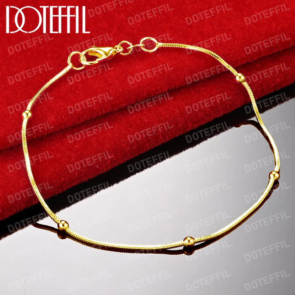 

DOTEFFIL 18K Gold 2mm Snake Bone Bead Chain Bracelet For Man Women Wedding Engagement Party Fashion Jewelry