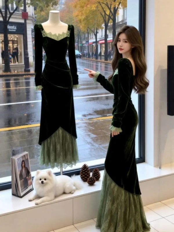 

Retro Velvet Wrap Dr Faionable Slim Fit Long Skirt Ele Sle Autumn Winter Seasonal Women's Dr for Various Ocns