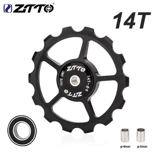 Imagen 1 del producto ZTTO nueva polea 14T MTB desviador trasero de bicicleta rueda Jockey rodamiento de acero AL7075 CNC rodillo guía de bicicleta de carretera tensor 4mm 5mm 6mm