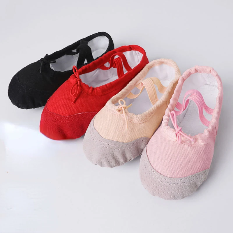 Dance Leather Toe Canvas Shoes for Girls Ballet Slippers Split Sole Gymnastics Skate Yoga Dancing Daily Practice Kids Ballerina