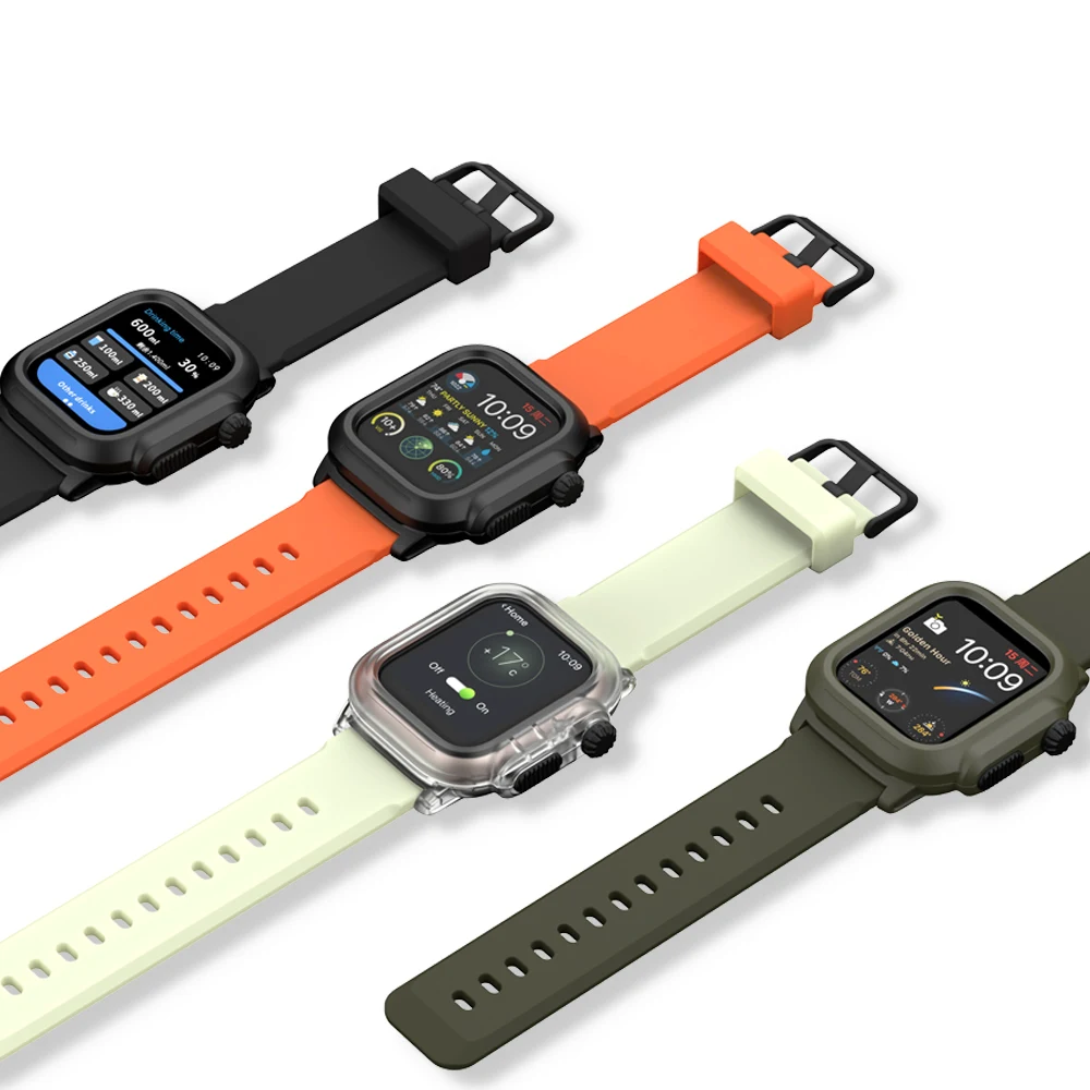 

Водонепроницаемый чехол + ремешок для Apple Watch 9 8 7 6 5 SE3, силиконовый браслет для занятий спортом на открытом воздухе, чехол для iWatch 45 мм, 44 мм, 40 мм, 42 мм