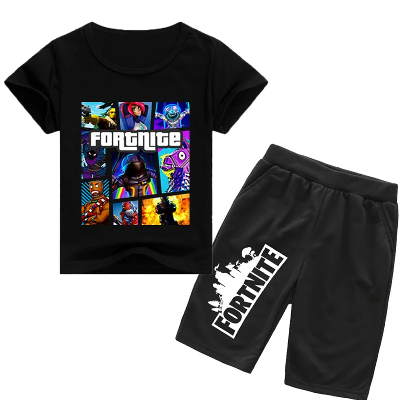 2 stks Fortnite Sport Shirt Zomer Nachtkleding Kinderen T-Shirt Pak en Shorts Cartoon Mode Sportkleding Katoenen Pyjama Halloween Gift