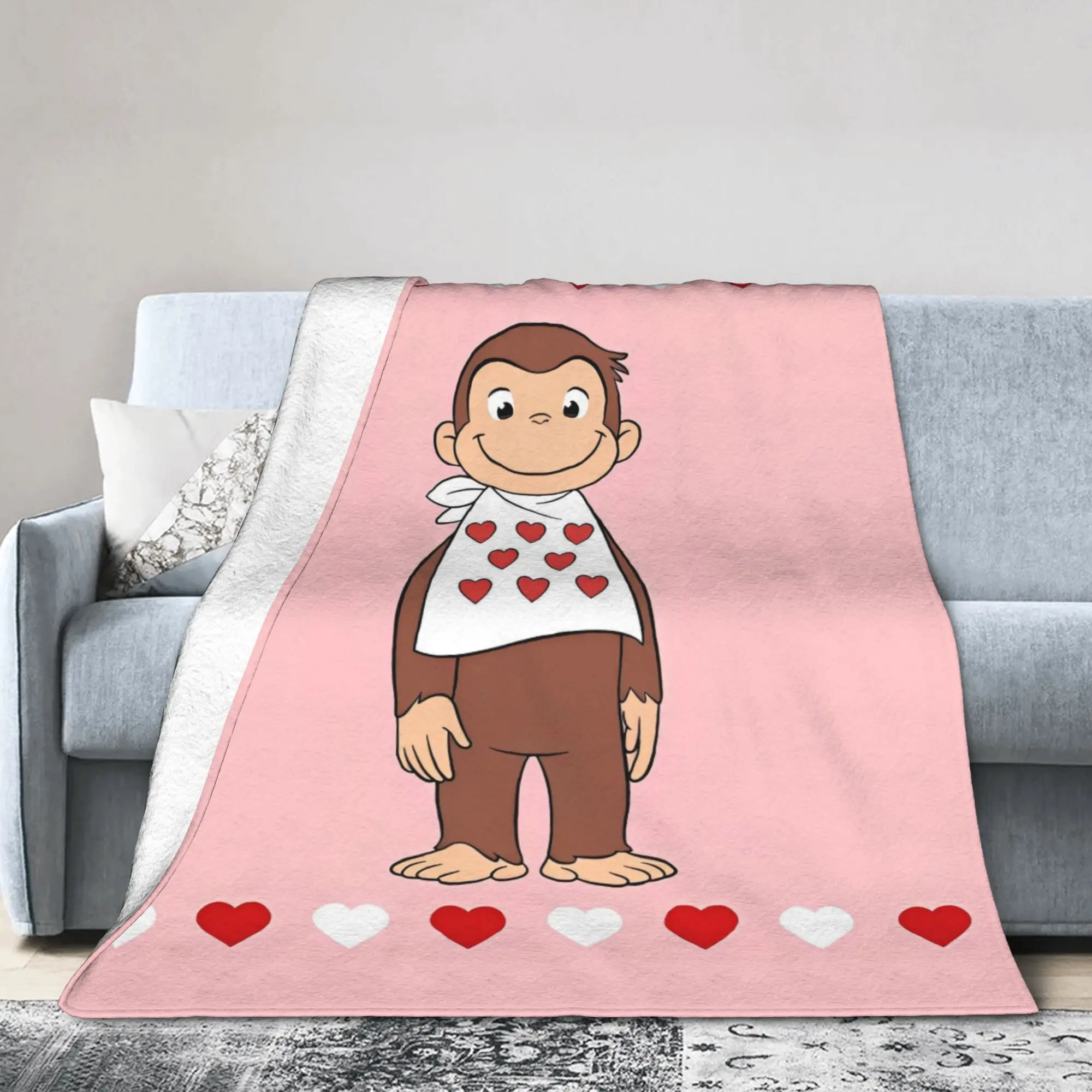 Cute Curious George Cartoon Monkey Fleece Throw Blankets  Blankets for Bed Bedroom Lightweight Bedspread,