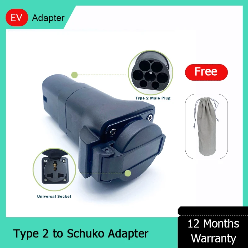 Type 2 EV Charger Male To Schuko EV Adapter 16A Mennekes Type 2 European Domestic Socket