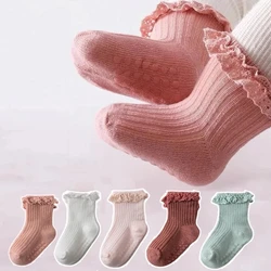 Lace Princess Combed Trendy Cotton Socks For Girls Infant Babe Girls Ruffle Short Socks Children Babys Girls Anti-slipping Socks