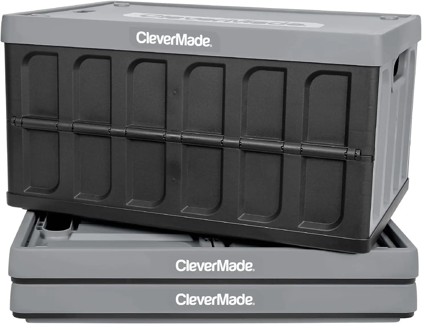 Collapsible Storage Bins With Lids, 46L 3 Pack, 75 lb, Stone