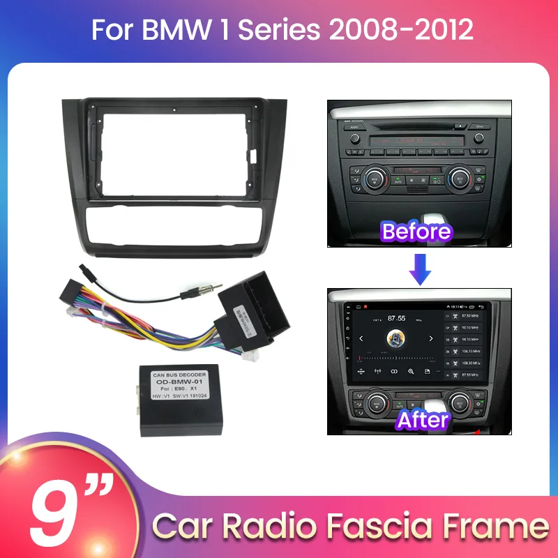 

9-дюймовый адаптер рамки автомобильного радиоприемника для BMW 1 серии E81 E87 2008-2012 Установка DVD GPS Mp5 Плеер Комплект крепления панели приборной панели
