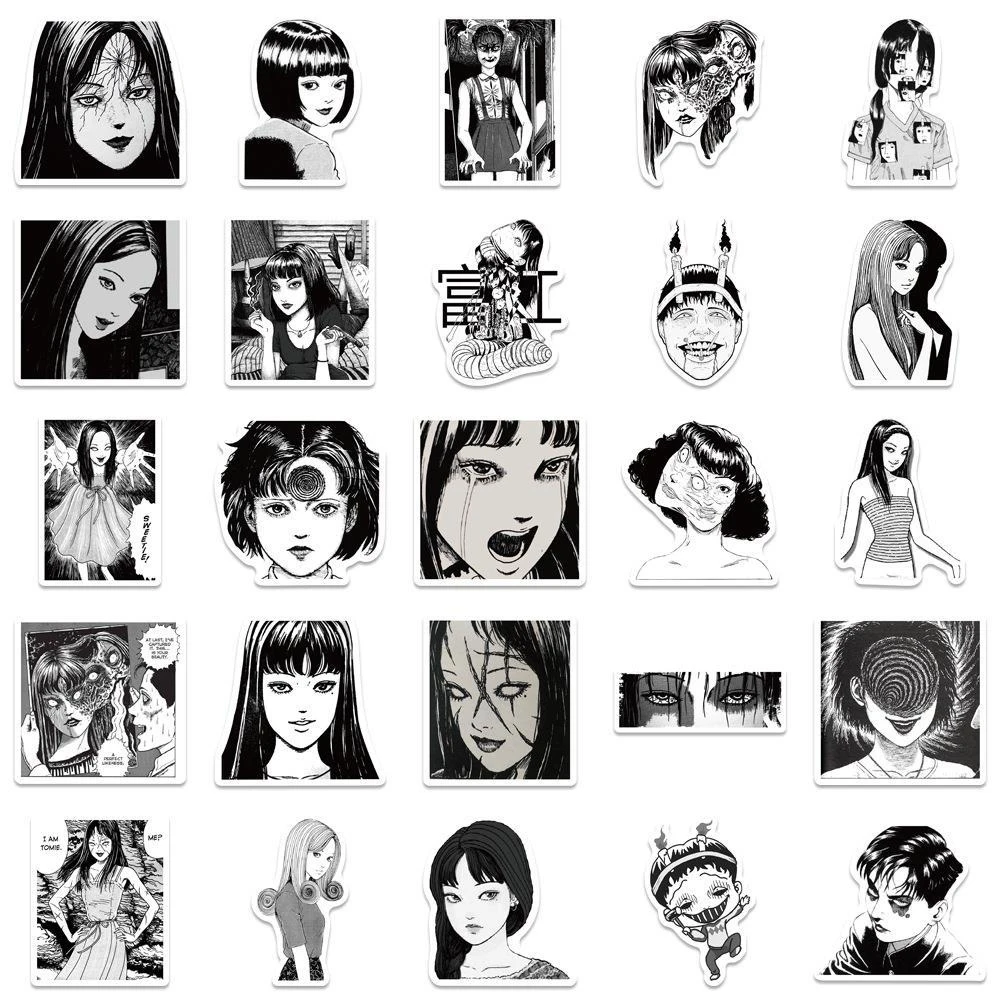 10/30/50pcs Tomie Junji Ito Anime Sticker Horror Tomie Kawakami Sticker Skateboard Suitcase Motorcycle Black And White Decals