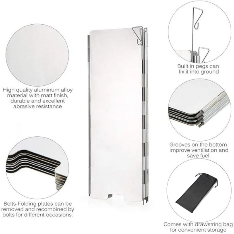 Ultraleichte Windschutzschilde aus Aluminiumlegierung für Campingkocher, faltbar mit Einsätzen, ideal für Outdoor-Kochen und Picknicks – Detail 2