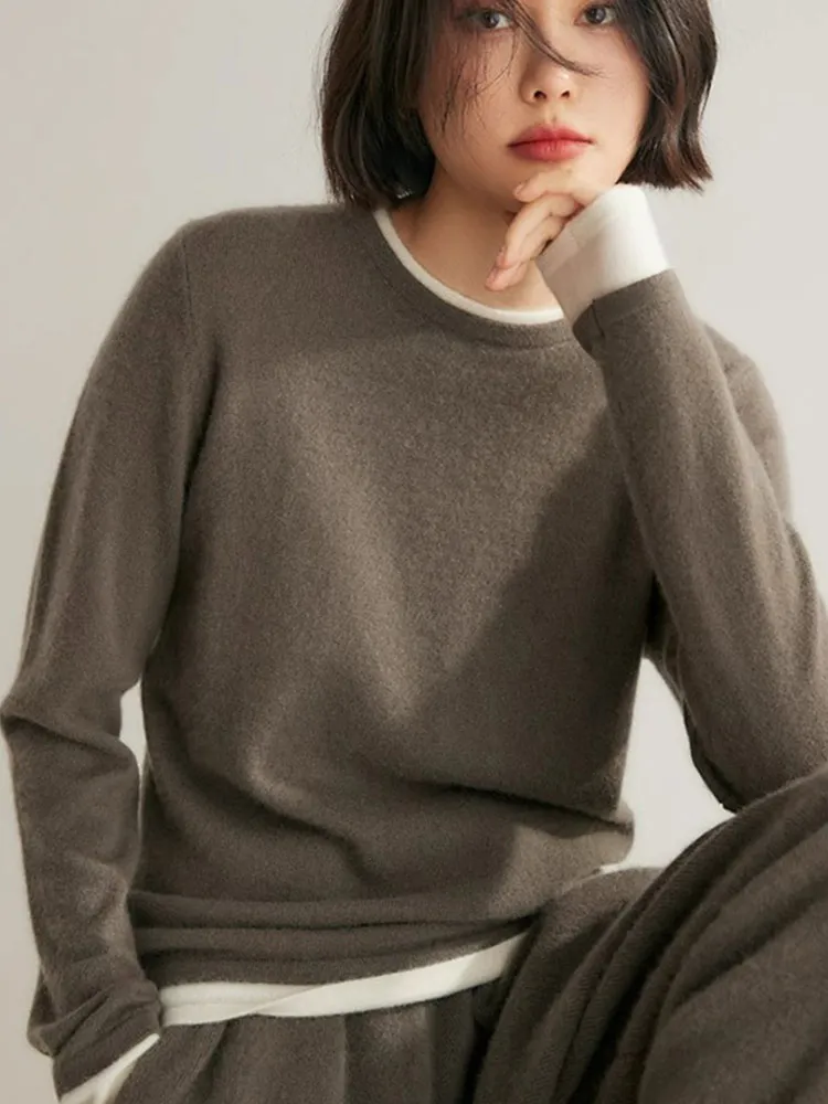 

Удобный мягкий вязаный свитер Camere Long Sve round Ne, женская свободная одежда, утягивающий искусственный топ из двух предметов