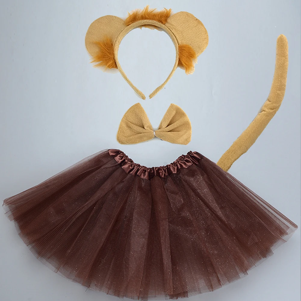 

Animal Jungle Lion Headband Tutu Skirt Tie Tail Party for Kids Children Women Birthday Gift Halloween Costume Cosplay