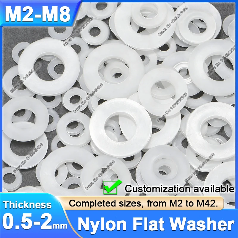 10-100Pcs White Nylon Flat Washer Plastic Plain Insulation Spacers Seals Gasket Ring Plane Washers M2 M2.5 M3 M4 M5 M6 M8