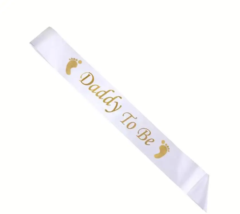 Imagem -06 - White Satin Sash para o Gênero Revelar Decoração Baby Shower Gold Glitter Letter Pegada de Urso Mamãe Avó Papai para Ser 50 Pcs