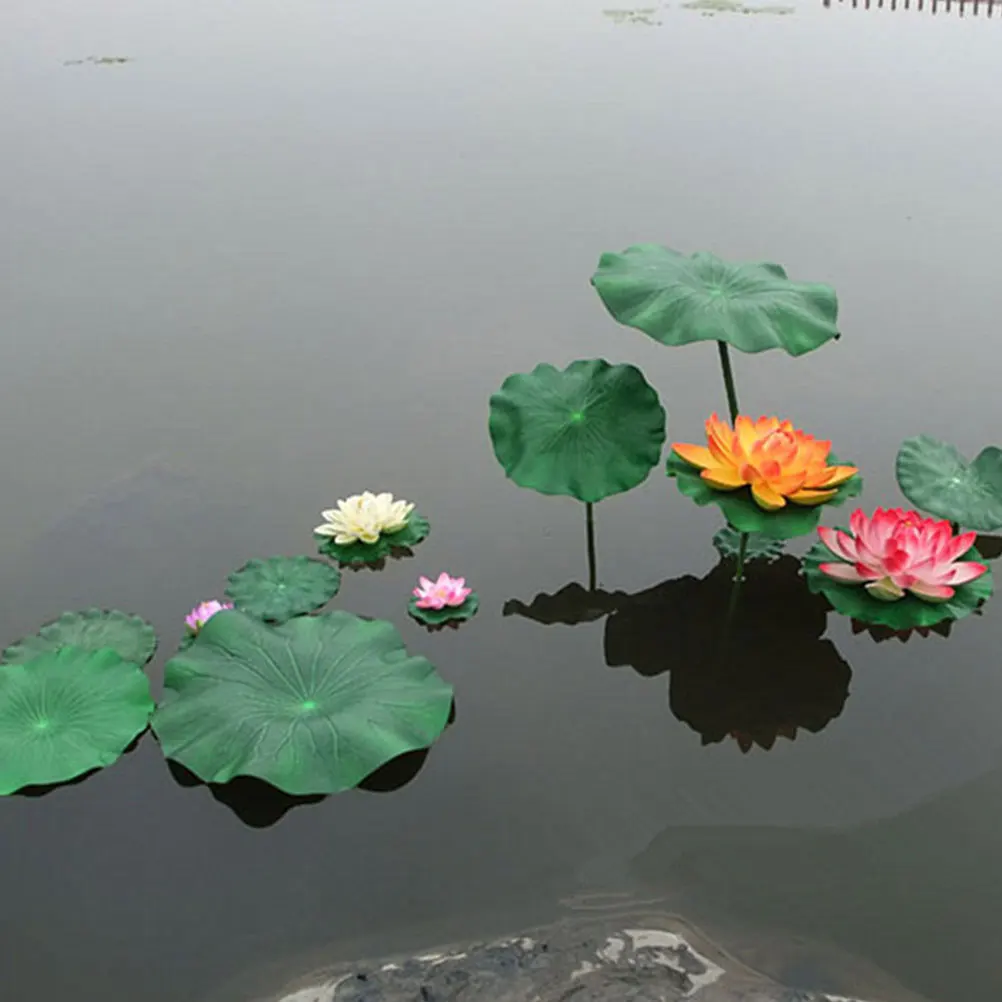 

12 pcs Simulation Lotus Pond Duckweed Ornament Plastic Decor For Garden Balcony Fish Tank Home Supplies Green Floating
