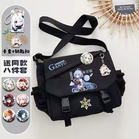 Game Cosplay Keqing Ganyu Hu Tao Arataki Itto Kamisato Ayaka Nylon Cloth Cartoon Bag Campus Student Messenger Bag