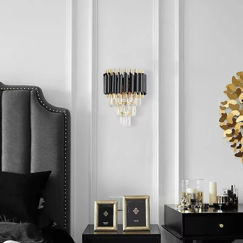 French style crystal wall lamp luxury living room bedroom study lighting fixture made of high quality metal and crystal with