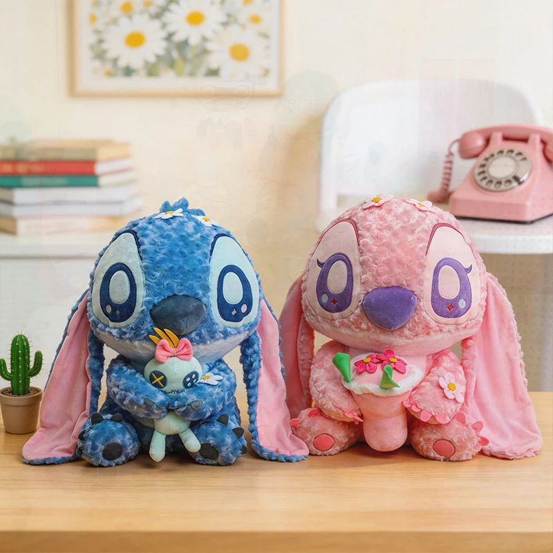Hot Sale Disney Stitch Plush Stuffed Animal Holding Gold Cherry Blossom Soft Toy Kawaii Plushie Kids Birthday Christmas Gift